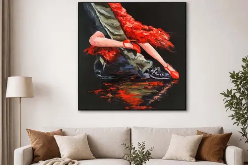 Kırmızı Elbiseli Tango Yapan Kadın Orijinal Yağlı Boya Tablo