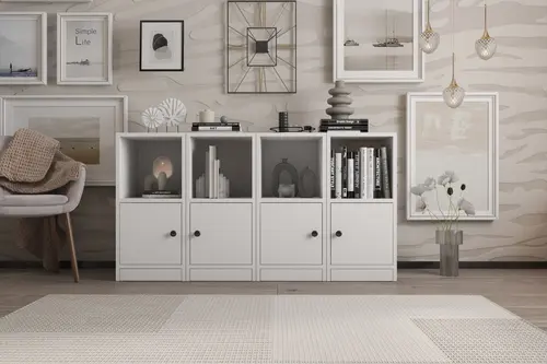 Leksa 4 Kapaklı Raflı Kitaplık 130 Cm Beyaz Ktp-1181-Ç