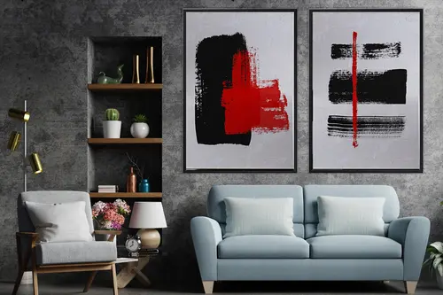 Çerçeveli Traverten Dokulu Soyut Tablo, 60X90, 02 2'Li