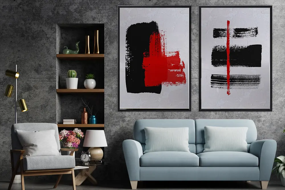 Çerçeveli Traverten Dokulu Soyut Tablo, 60X90, 02 2'Li