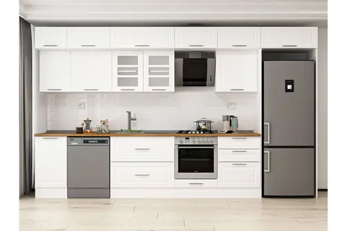 Alvinka 385X240 Cm Klasik Mebran Mutfak Dolabı, Mb E80S45S60 3 Mebran Beyaz Suntalam