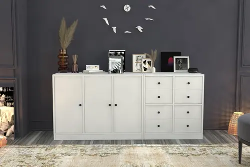 Linea Raflı Dolaplı Çekmeceli Konsol, Beyaz, 98 Cm, Kns 1008 Ç
