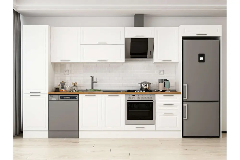Alvinka 390X222 Cm Klasik Mebran Mutfak Dolabı, Mbb E90B50S50 2 Mebran Beyaz Mdf