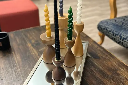 Massello Desıgn Tempo Beşli Ahşap Mumluk, Ceviz Naturel