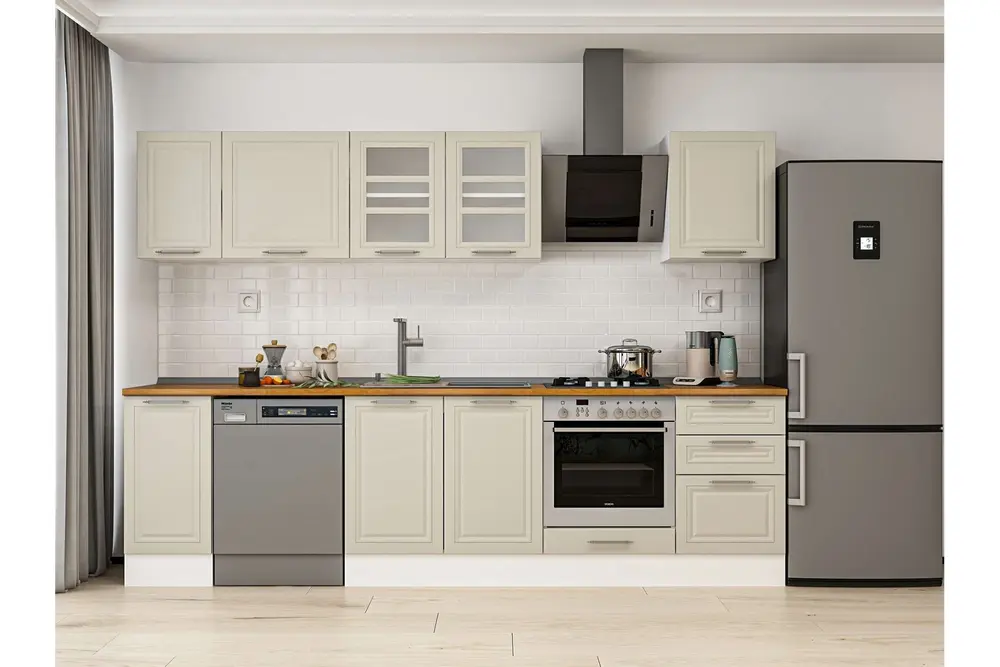Alvinka 300X210 Cm Klasik Mebran Mutfak Dolabı, M E90S40S50 3 Mebran Kumtaşı Suntalam