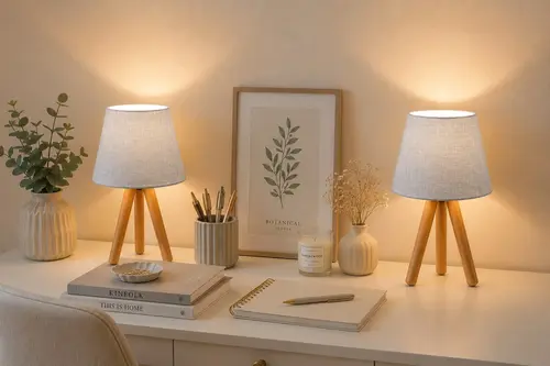 Evlight İkili Set Komodin Üç Ayaklı Ahşap Abajur Gri