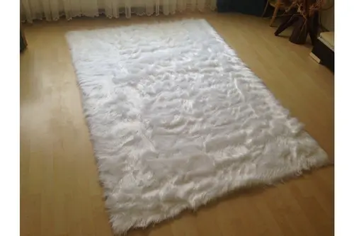 Tappeto Kuzu Kürkü Dekoratif Post Halı, Beyaz, 80X150