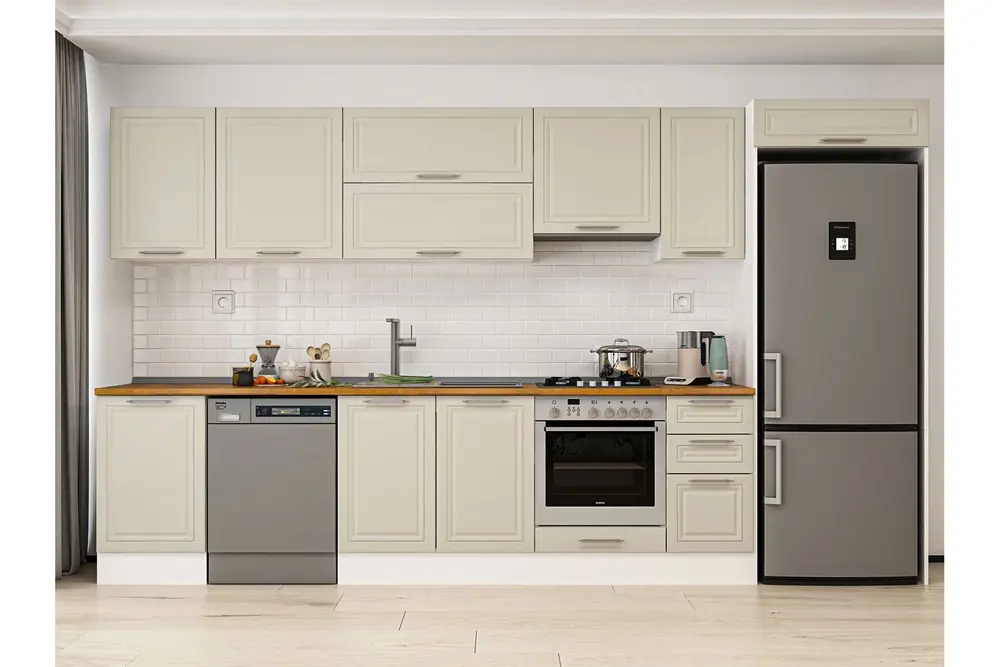 Alvinka 370X222 Cm Klasik Mebran Mutfak Dolabı, Mb E80S50S40 1 Mebran Kumtaşı Suntalam