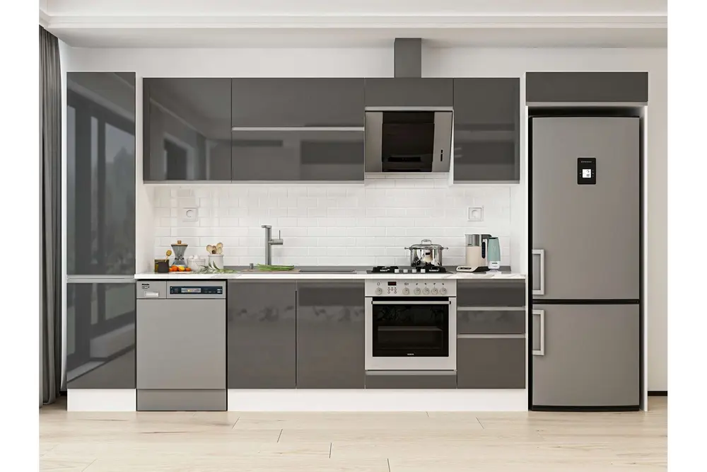 Alvinka 380X222 Cm Mutfak Dolabı, Mbb E90B45S45 2 Antrasit Suntalam