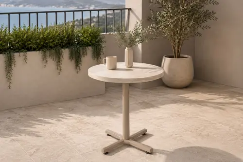 Payas Metal Ayak Mutfak Bahçe Balkon Bistro Ve Cafe Masası, 70X70 Cm, Bej Vizon