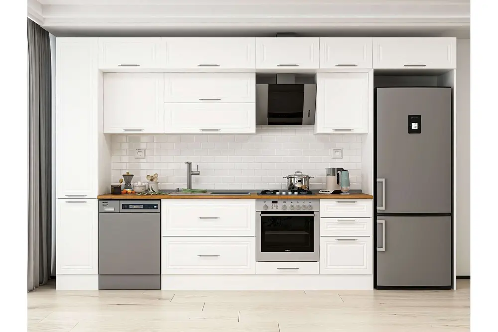 Alvinka 370X240 Cm Klasik Mebran Mutfak Dolabı, Mbb E80B40S50 2 Mebran Beyaz Suntalam
