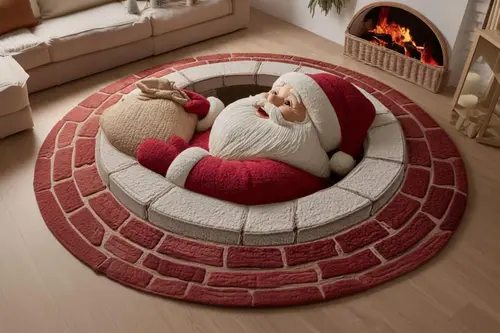Çuvallı Noel Baba Yılbaşı Temalı Halı, 514 Yng 80X80Cm
