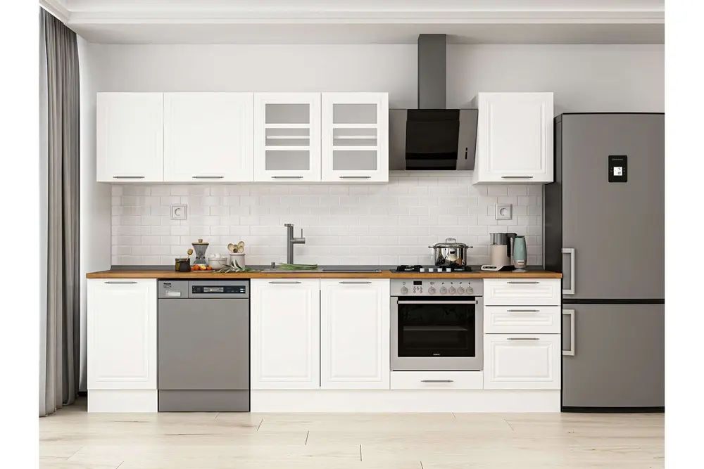 Alvinka 295X210 Cm Klasik Mebran Mutfak Dolabı, M E80S45S50 3 Mebran Beyaz Suntalam