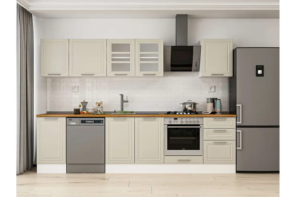 Alvinka 305X210 Cm Klasik Mebran Mutfak Dolabı, M E90S45S50 3 Mebran Kumtaşı Suntalam