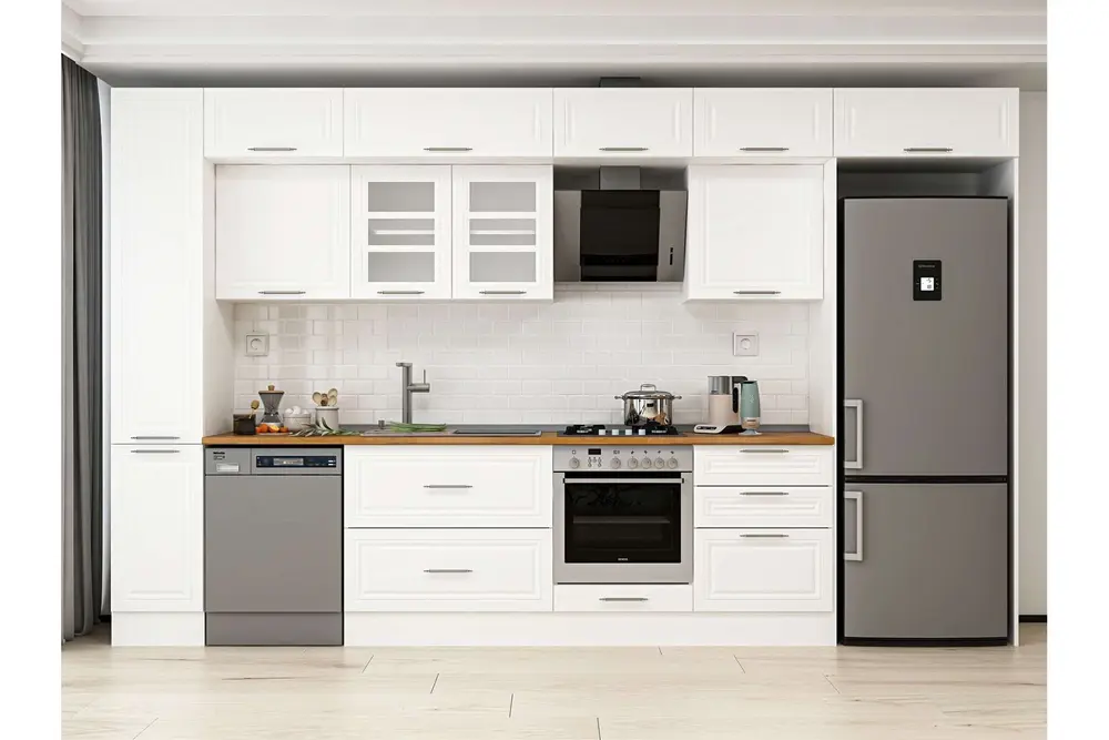 Alvinka 380X240 Cm Klasik Mebran Mutfak Dolabı, Mbb E80B40S60 3 Mebran Beyaz Suntalam