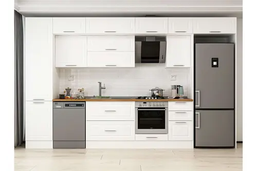 Alvinka 375X240 Cm Klasik Mebran Mutfak Dolabı, Mbb E80B50S45 2 Mebran Beyaz Suntalam