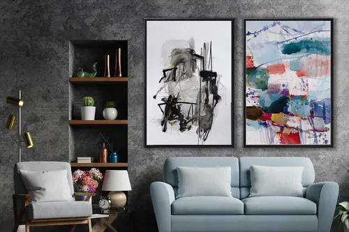 Ahşap Traverten Dokulu Soyut Resım Tablo, 60X90, 21 2'Li