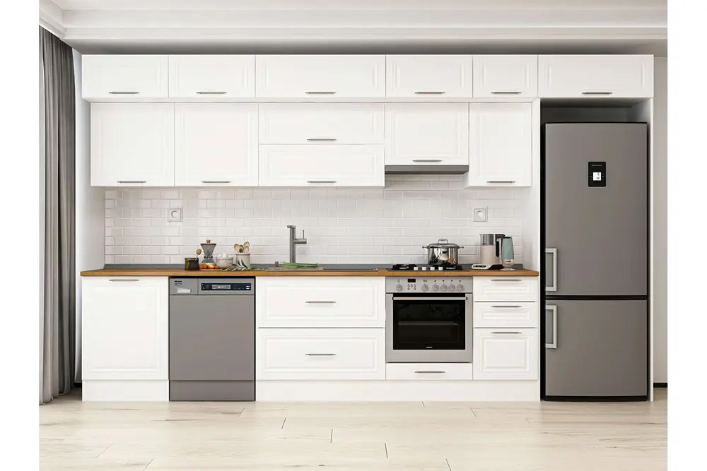 Alvinka 395X240 Cm Klasik Mebran Mutfak Dolabı, Mb E90S60S45 1 Mebran Beyaz Suntalam