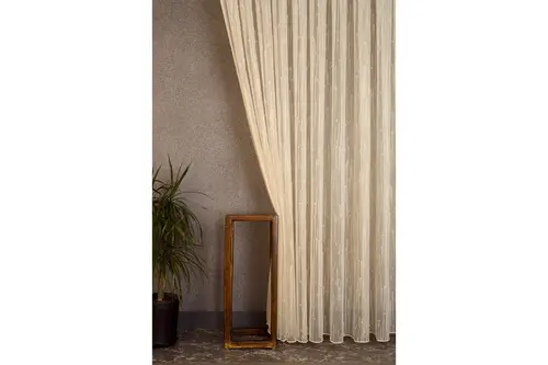Massarelli Keten Tül Simli Krem Pilesiz 250X260