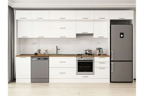 Alvinka 390X240 Cm Klasik Mebran Mutfak Dolabı, Mb E90S50S50 1 Mebran Beyaz Suntalam