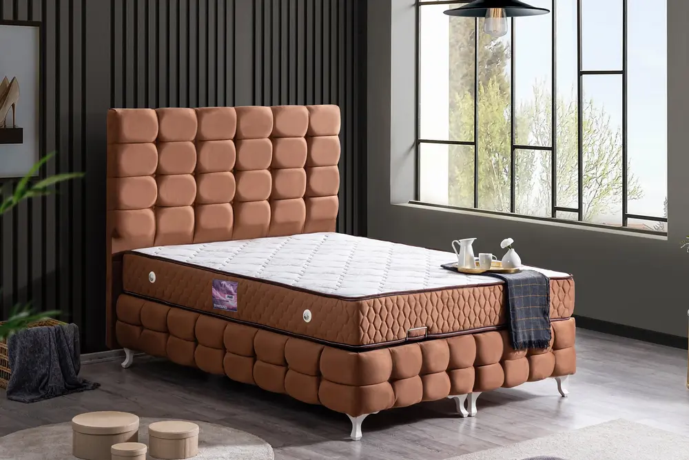 Duke Lüx Baza Başlık Ve Yatak, Açık Kahve 150X200
