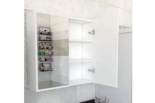 Lisa Raflı Aynalı Banyo Üst Dolabı, Beyaz