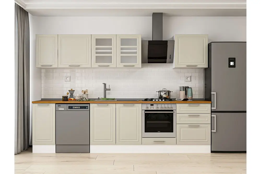 Alvinka 310X210 Cm Klasik Mebran Mutfak Dolabı, M E90S40S60 3 Mebran Kumtaşı Suntalam