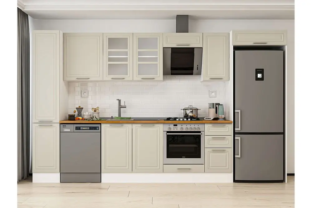 Alvinka 370X222 Cm Klasik Mebran Mutfak Dolabı, Mbb E90B40S40 3 Mebran Kumtaşı Suntalam