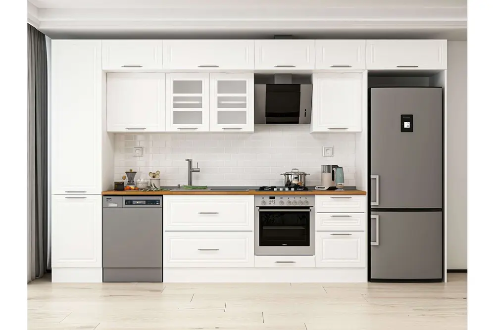 Alvinka 380X240 Cm Klasik Mebran Mutfak Dolabı, Mbb E80B50S50 3 Mebran Beyaz Suntalam