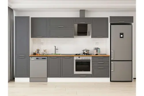 Alvinka 400X222 Cm Klasik Mebran Mutfak Dolabı, Mbb E90B50S60 2 Mebran Antrasit Mdf