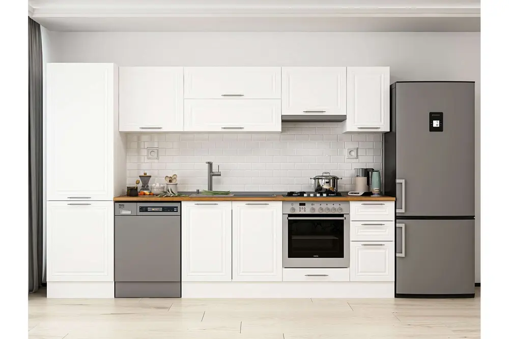 Alvinka 300X210 Cm Klasik Mebran Mutfak Dolabı, Mb E80B60S40 1 Mebran Beyaz Suntalam