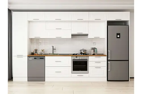 Alvinka 390X240 Cm Klasik Mebran Mutfak Dolabı, Mbb E80B50S60 1 Mebran Beyaz Suntalam