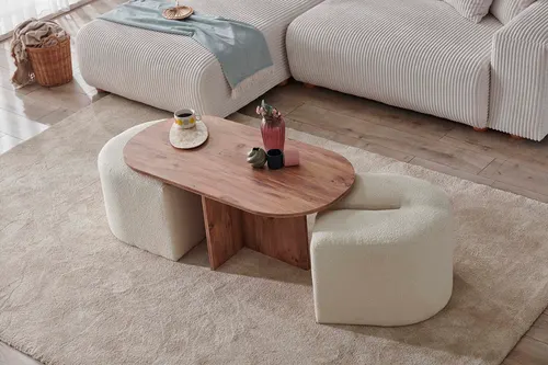 Klon Fonksiyonel Sehpa Ve Puf Takımı, Meşe