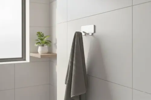 Yapışkanlı Paslanmaz Çelik 2 Askılı Banyo Askılığı, Gümüş Gri, 7X4X3 Cm