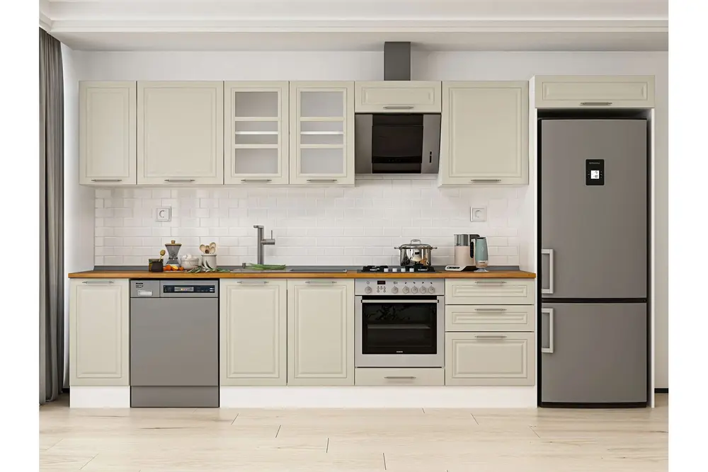 Alvinka 390X222 Cm Klasik Mebran Mutfak Dolabı, Mb E90S40S60 3 Mebran Kumtaşı Suntalam