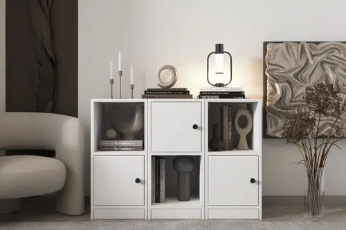 Leksa 3 Kapaklı Raflı Kitaplık 97 Cm Beyaz Ktp-1187-Ç