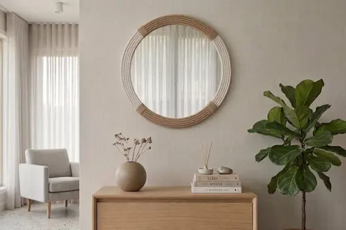 Mare Natural Jüt Detaylı Duvar Aynası
