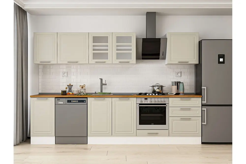 Alvinka 315X210 Cm Klasik Mebran Mutfak Dolabı, M E90S45S60 3 Mebran Kumtaşı Suntalam