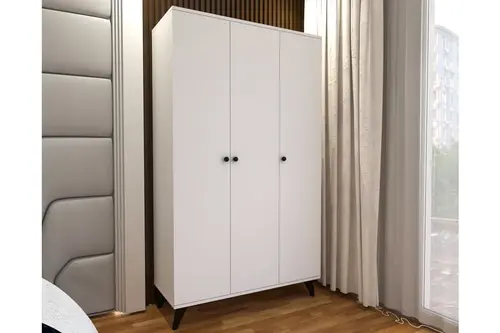 İzel Lüx Gardırop, 3 Kapaklı Askılıklı Raflı, Beyaz