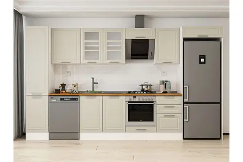 Alvinka 385X222 Cm Klasik Mebran Mutfak Dolabı, Mbb E90B45S50 3 Mebran Kumtaşı Suntalam
