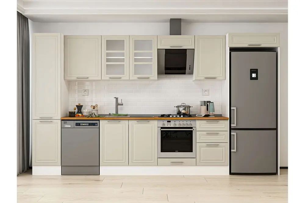 Alvinka 385X222 Cm Klasik Mebran Mutfak Dolabı, Mbb E90B45S50 3 Mebran Kumtaşı Suntalam