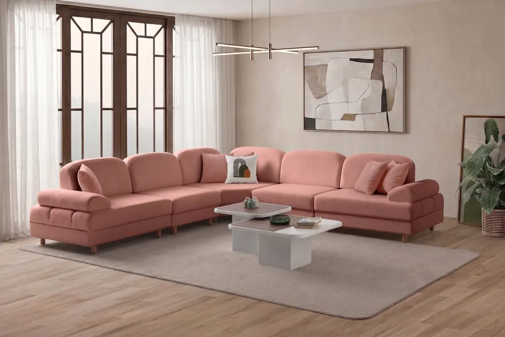 Athens Yataklı Sandıklı Modüler Köşe Koltuk Takımı L, Pembe