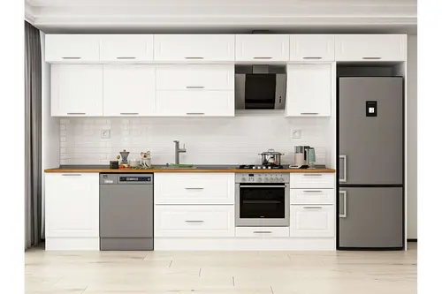 Alvinka 400X240 Cm Klasik Mebran Mutfak Dolabı, Mb E90S60S50 2 Mebran Beyaz Suntalam