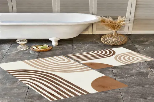 Dijital Baskı, Kaymaz Taban İkili Banyo Paspası 100X60 + 60X50 Cm Rvg5315
