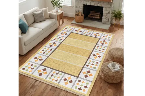 Hasır Desenli Vintage Dokuma Taban Halı, 372 Yng, 60X120 Cm