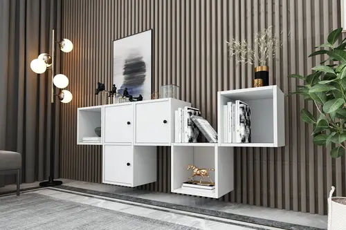Leno 3 Kapaklı Raflı Duvara Monte Ayaksız Dresuar Beyaz 170 Cm Drs-1002-Ç