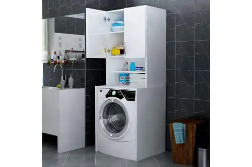 Lara Kapaklı Çamaşır Makinesi Banyo Dolabı, Beyaz