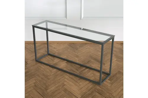 Potrica Metal Dresuar, Siyah Ayak, Şeffaf Cam Tabla