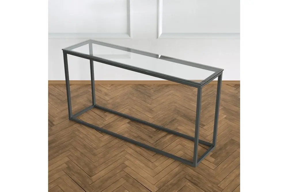 Potrica Metal Dresuar, Siyah Ayak, Şeffaf Cam Tabla