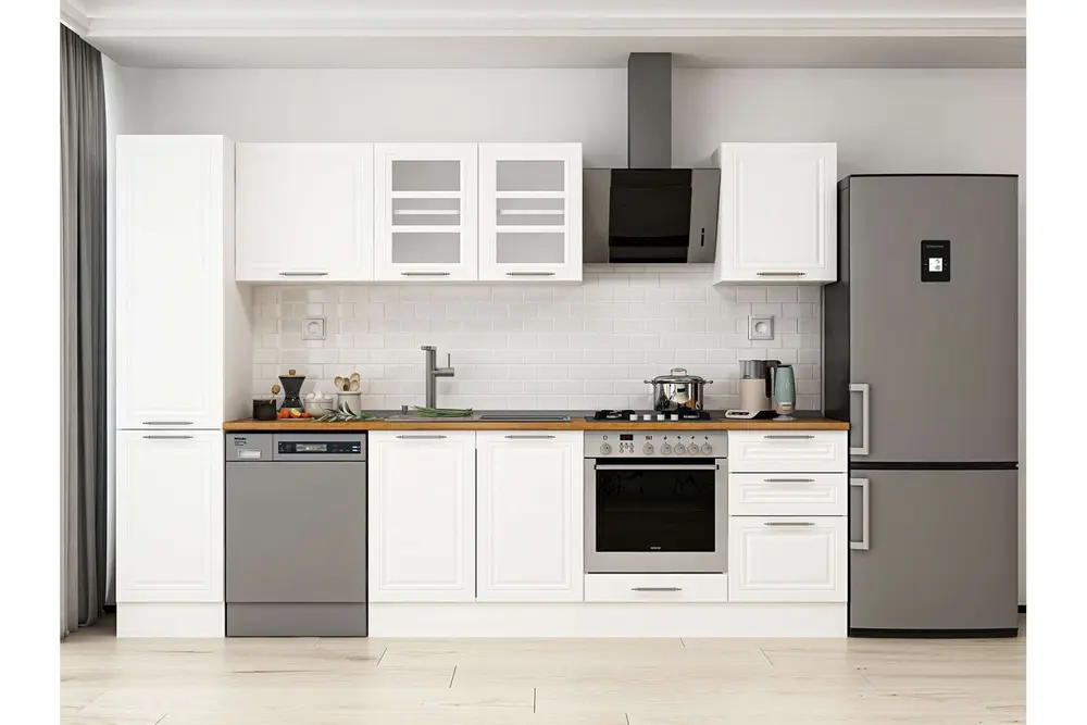 Alvinka 295X210 Cm Klasik Mebran Mutfak Dolabı, Mb E80B45S50 3 Mebran Beyaz Suntalam